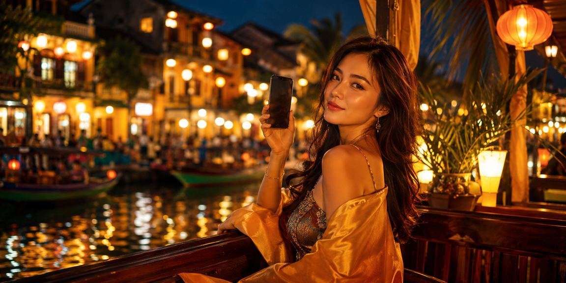 Khung cảnh về đêm tại Hội An, gợi nhớ không khí sôi động khi theo dõi trận đấu thể thao